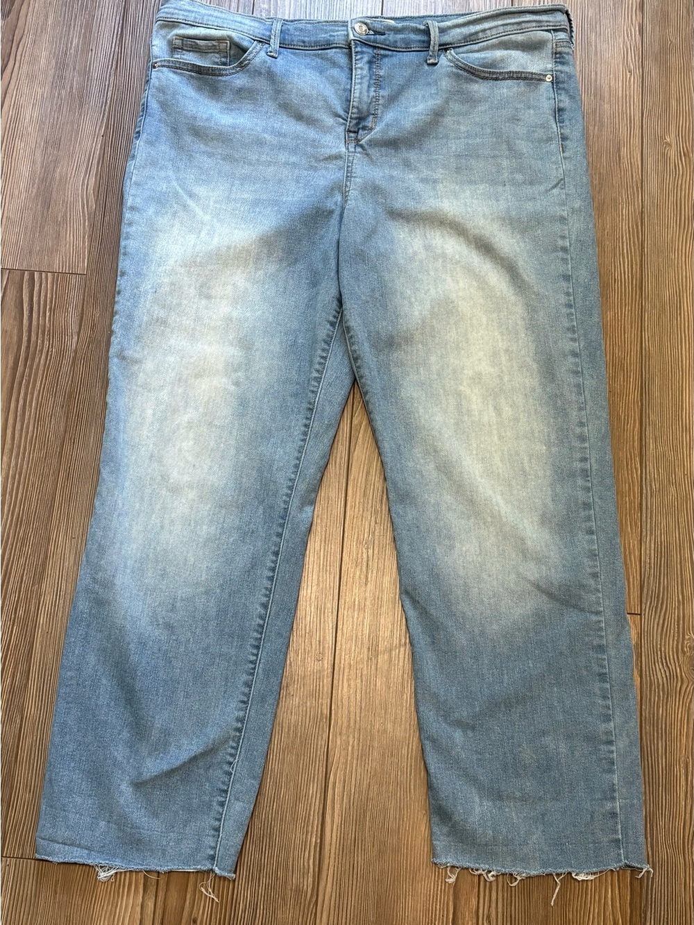 Ella Moss Wide Leg Crop Jeans 14 Light Wash High Rise Raw Hem Stretch Denim